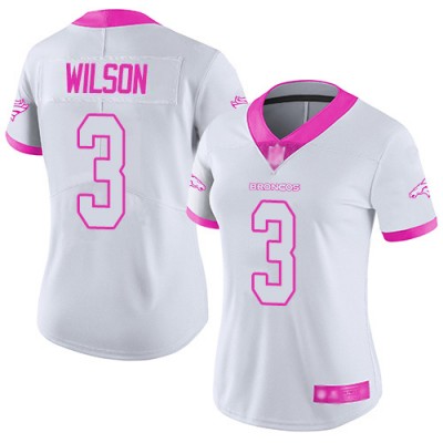 Nike Denver Broncos #3 Russell Wilson WhitePink Women's Stitched NFL Limited Rush Fashion Jersey
